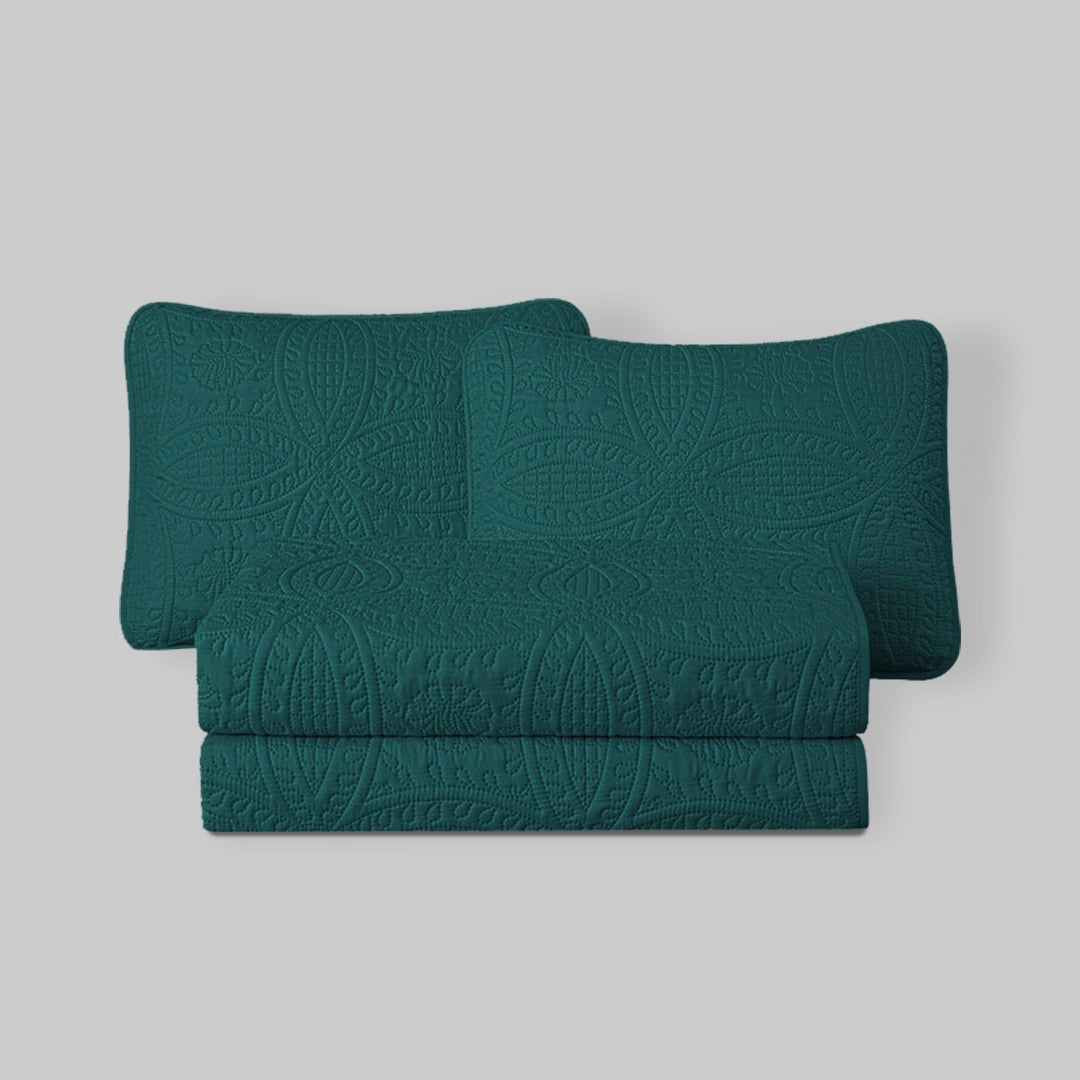 TEAL QUILTED BEDSPREAD SET