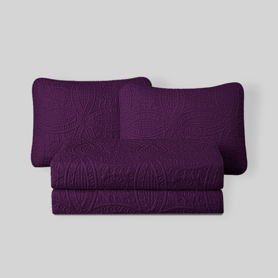PLUM QUILTED BEDSPREAD SET