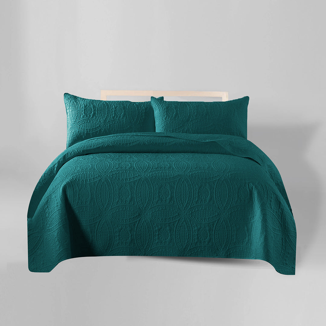 TEAL QUILTED BEDSPREAD SET