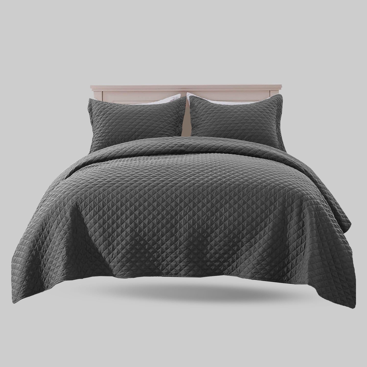 GREY QUILTED BEDSPREAD SET