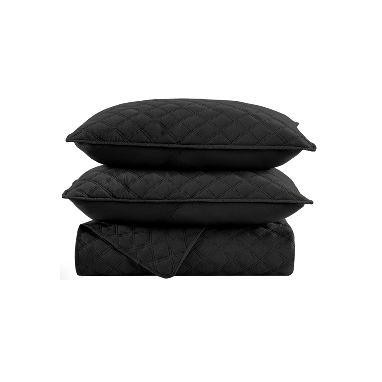 BLACK QUILTED BEDSPREAD SET