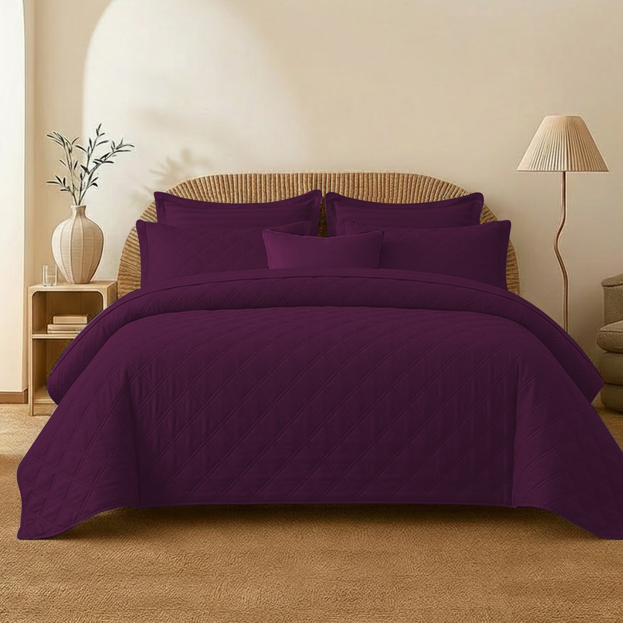 PLUM QUILTED BEDSPREAD SET( check)