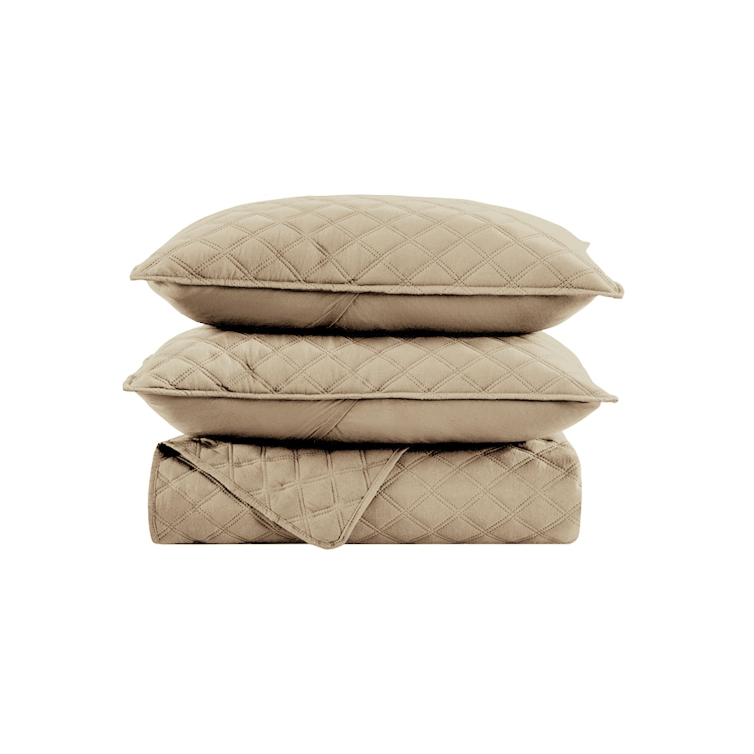 BEIGE QUILTED BEDSPREAD SET