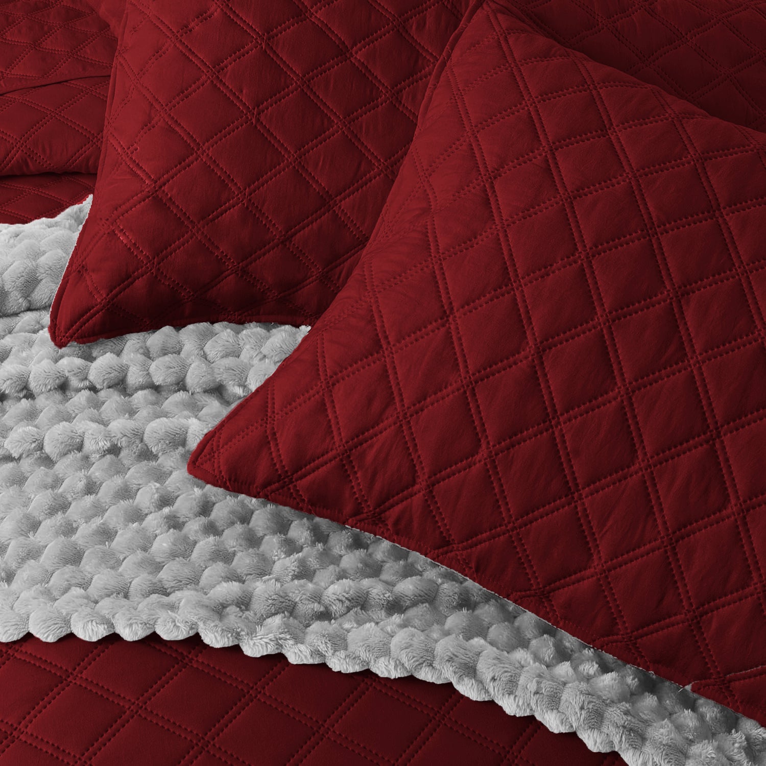 MAROON QUILTED BEDSPREAD SET