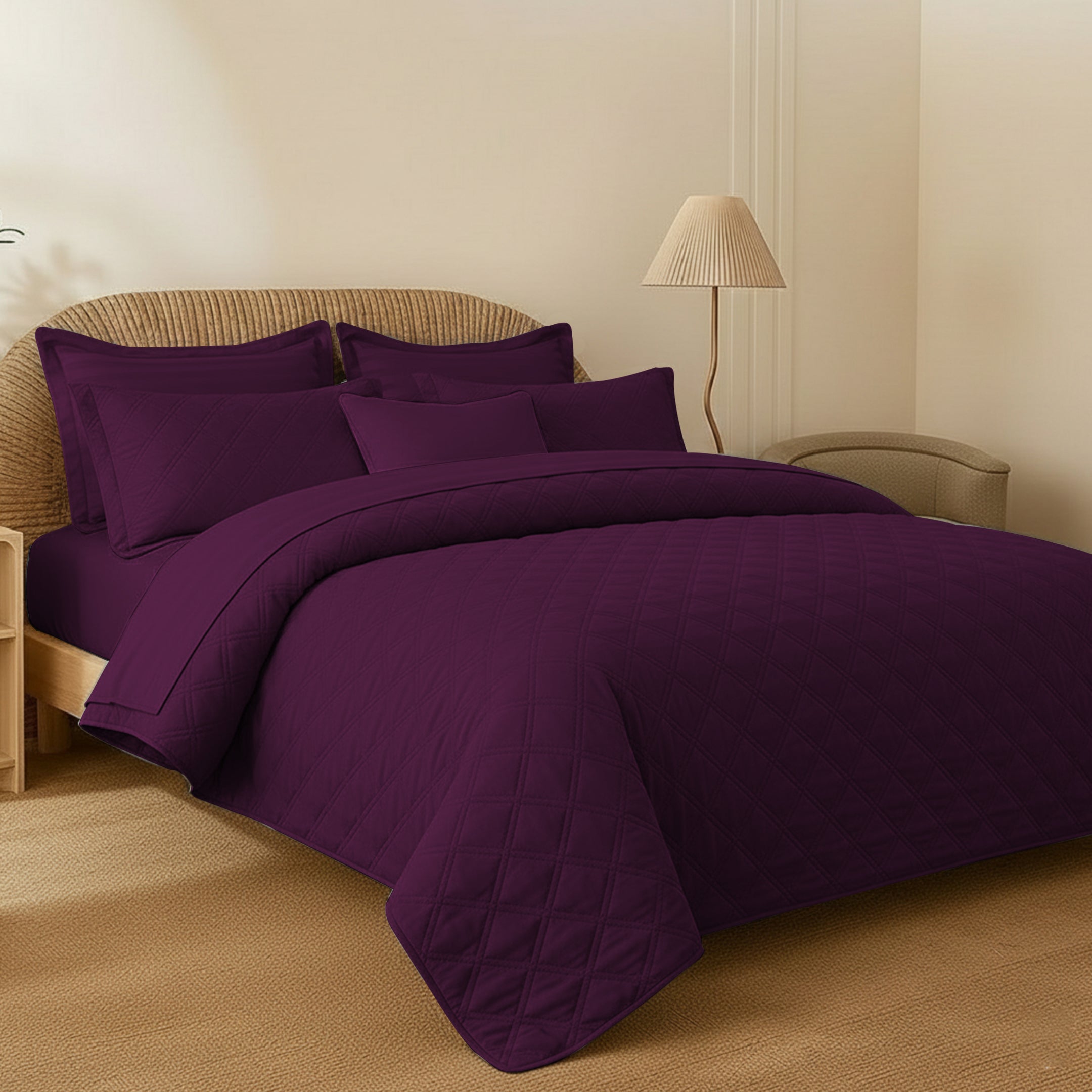 PLUM QUILTED BEDSPREAD SET( check)