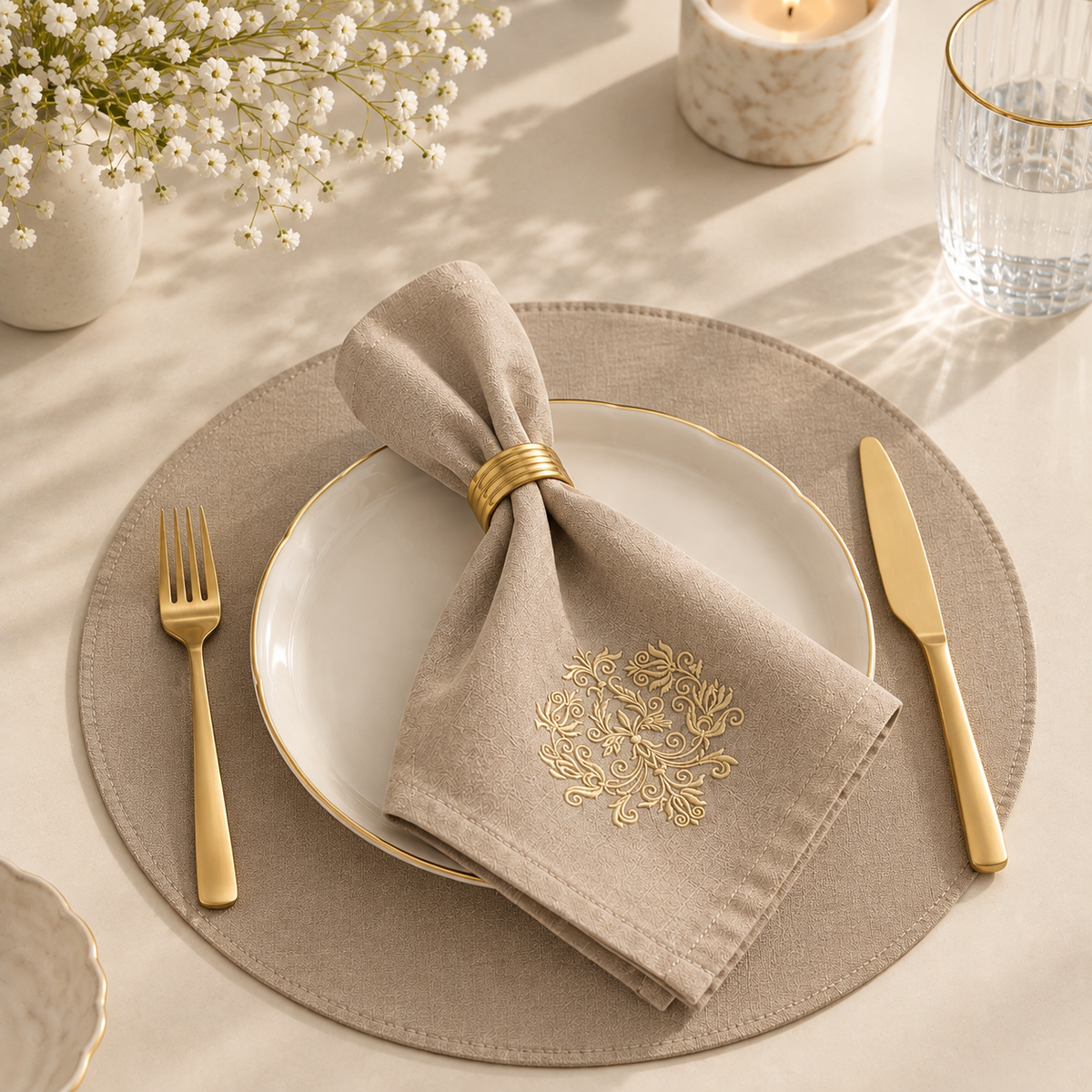 Changable Round Table Mats(beige)