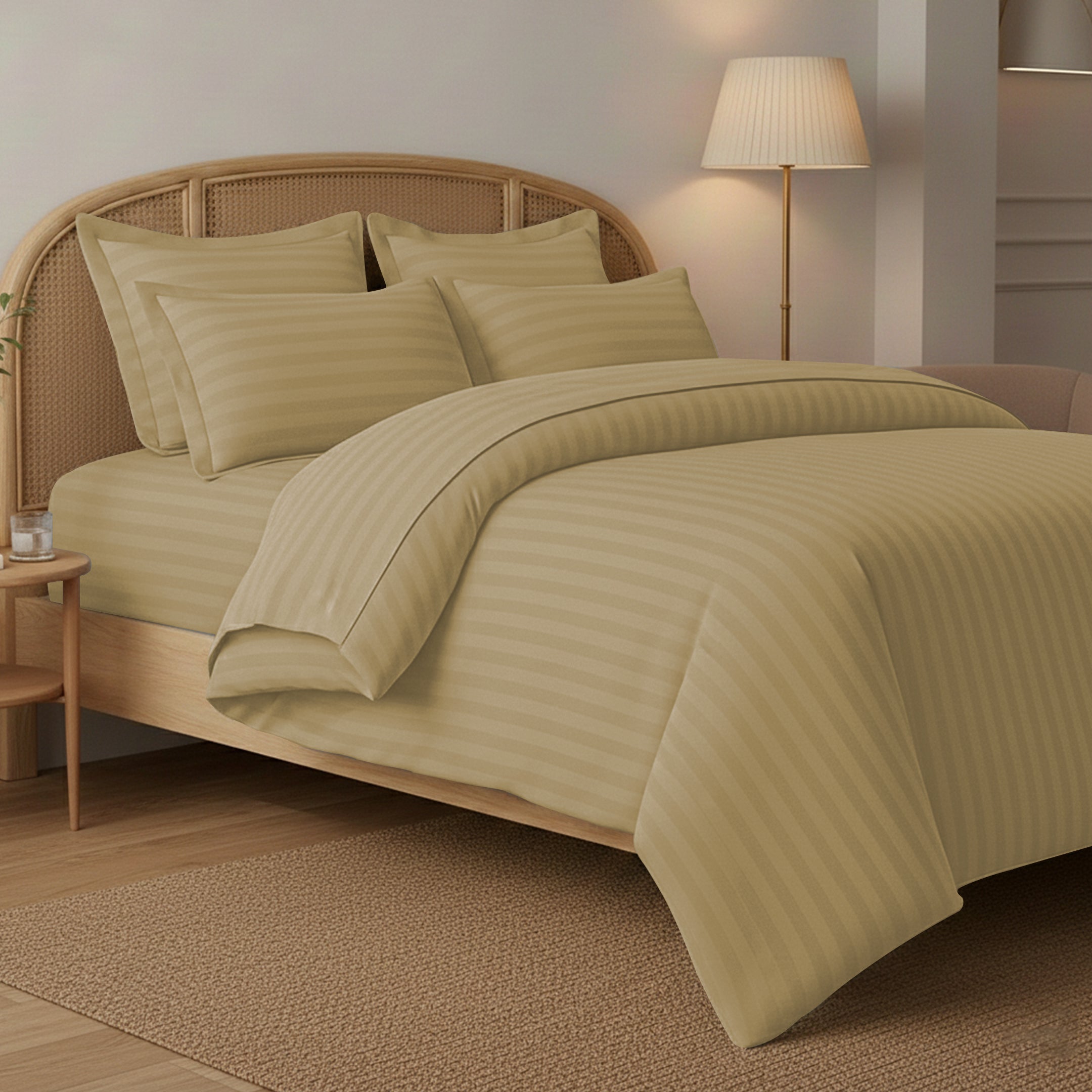 STRIPED BEIGE BED SHEET SET