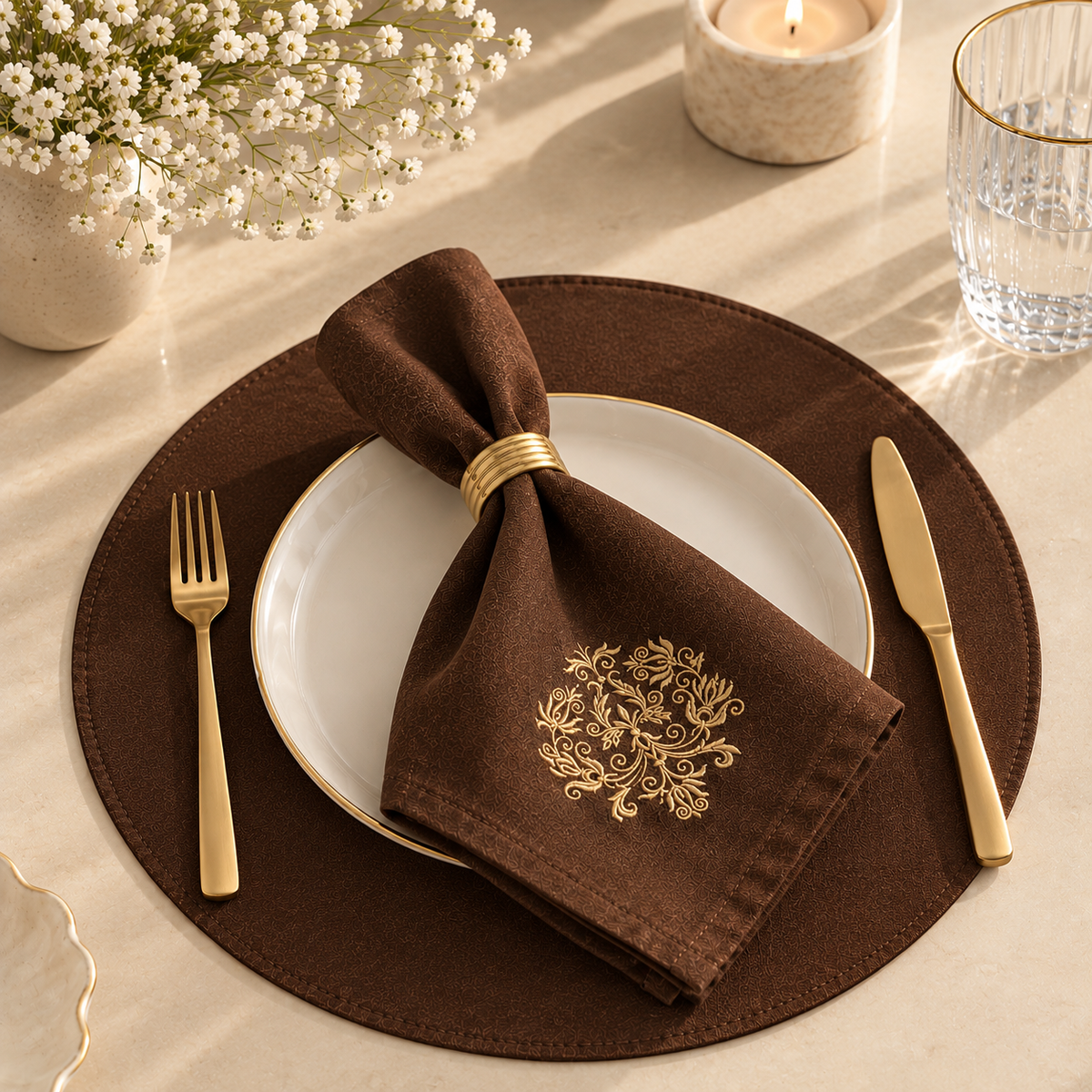 Changable Round Table Mats(brown)