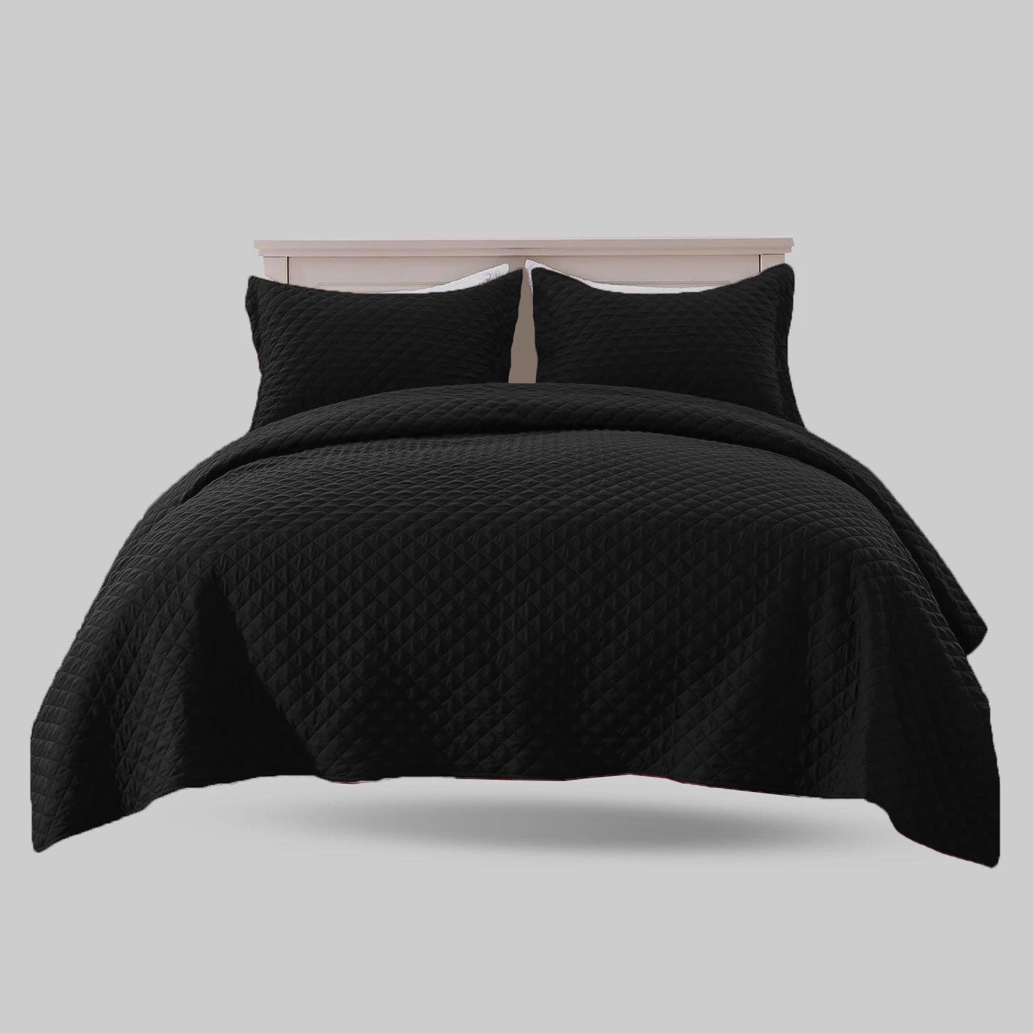 BLACK QUILTED BEDSPREAD SET