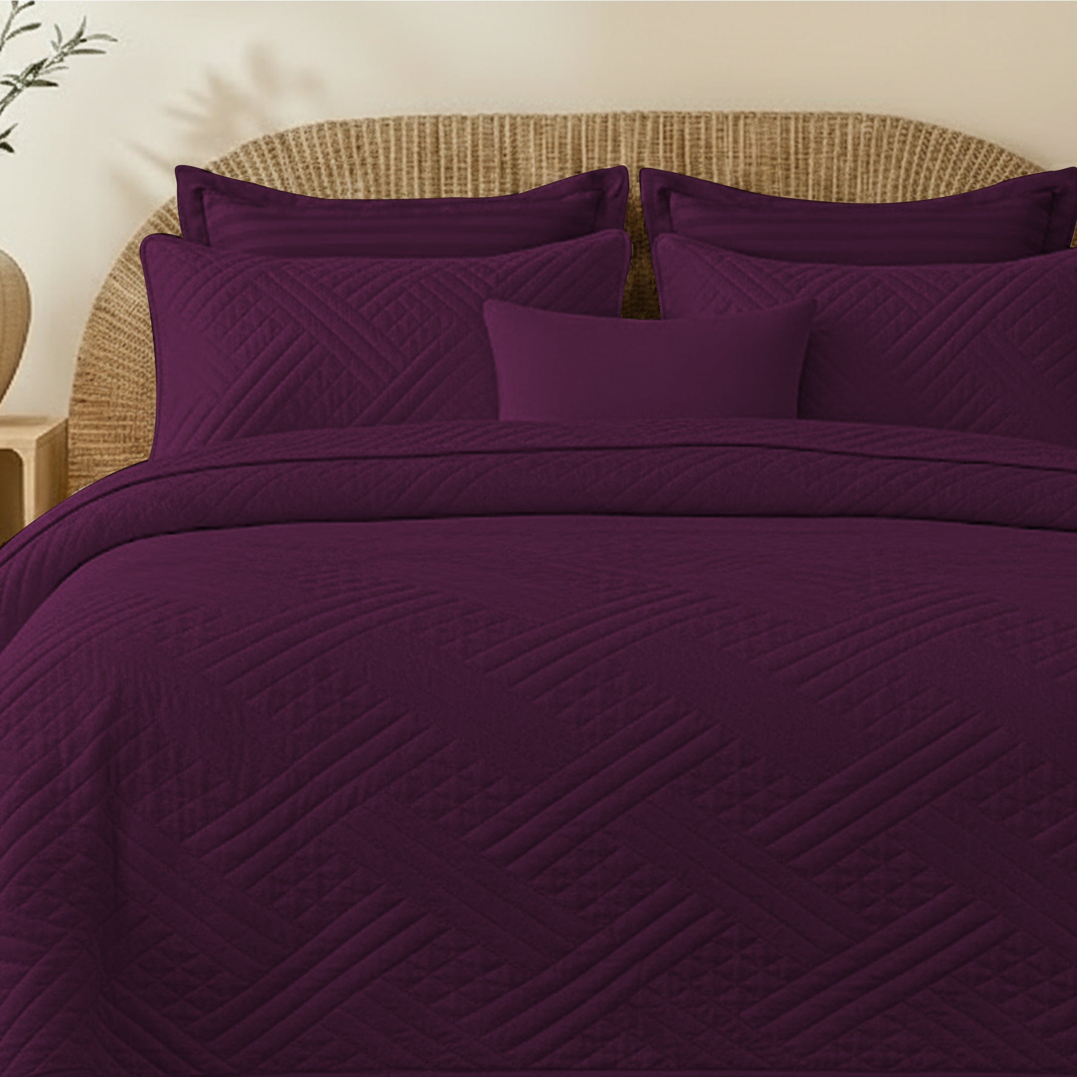 PLUM QUILTED BEDSPREAD SET( lines)
