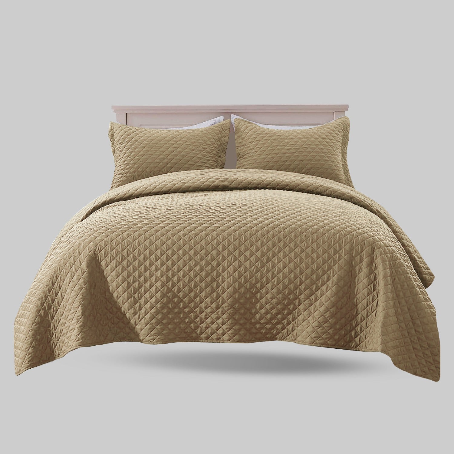 BEIGE QUILTED BEDSPREAD SET