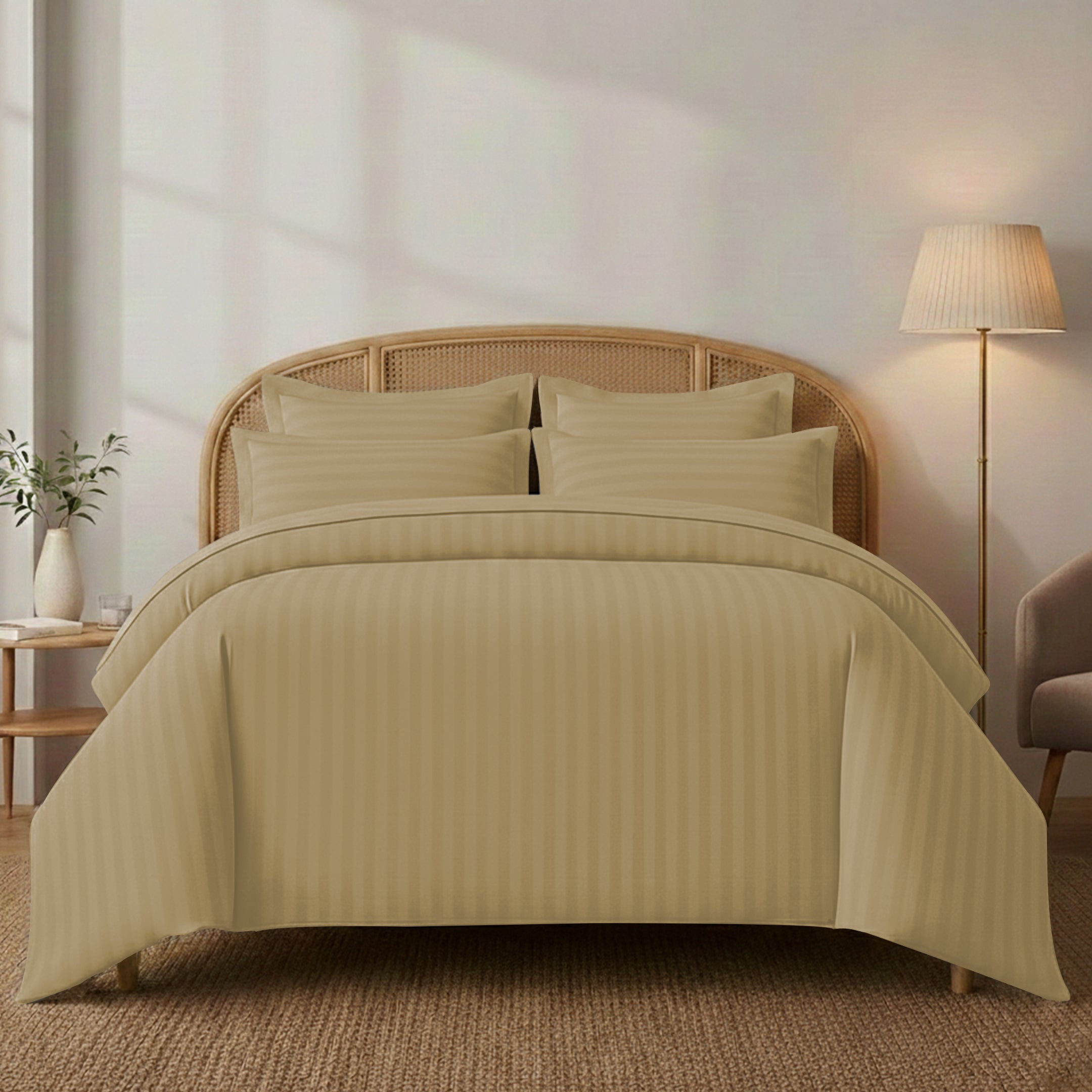 STRIPED BEIGE BED SHEET SET