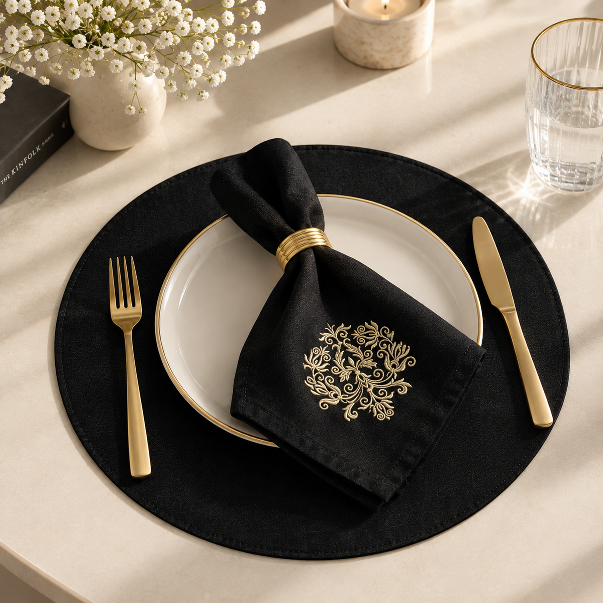 Changable Round Table Mats(black)