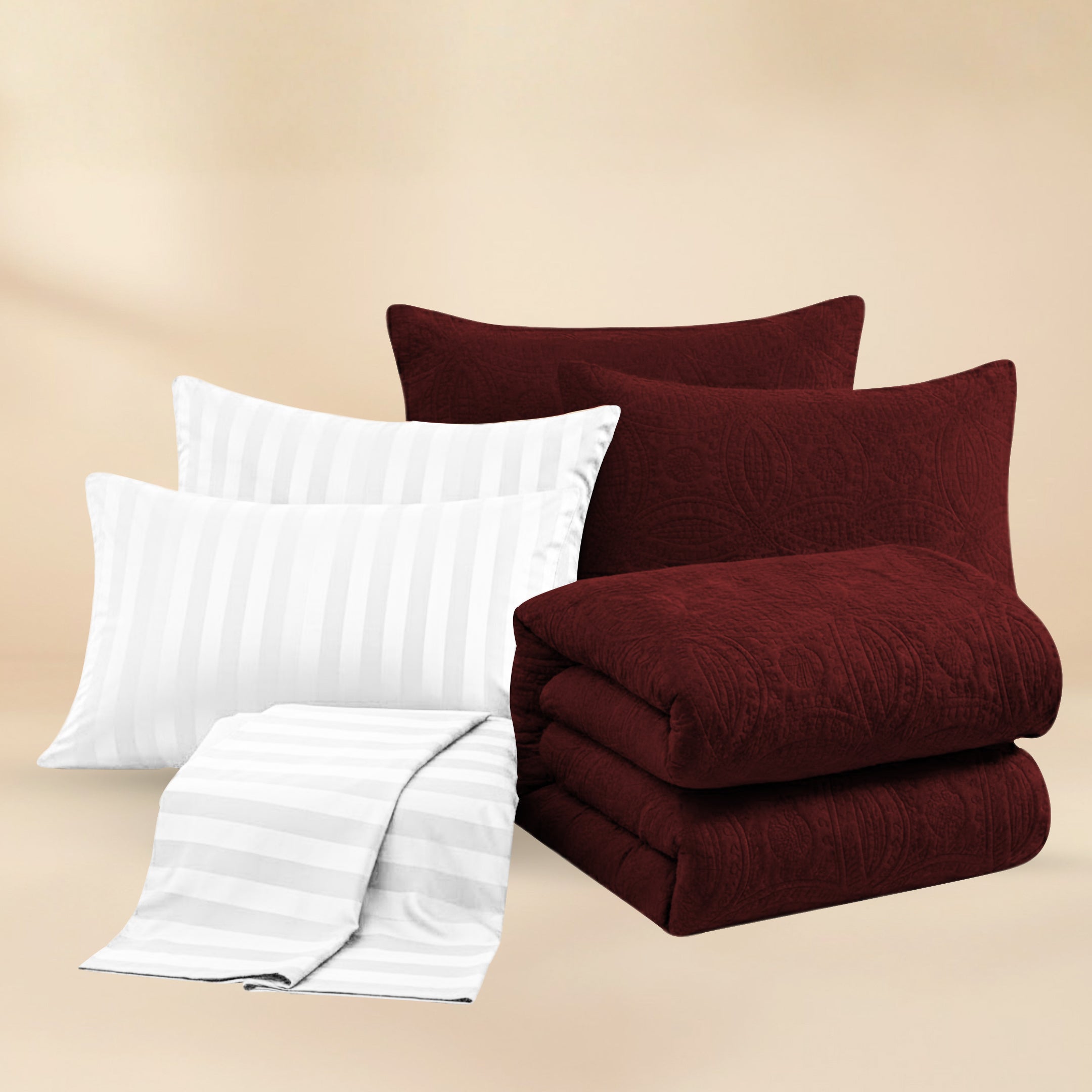 MAROON STRIPED 6 PCS(white)